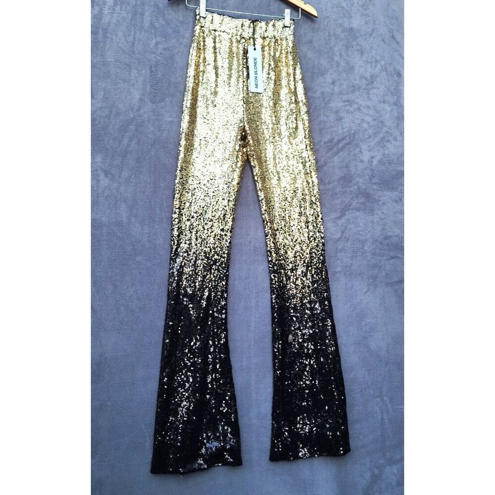 Free People Neon Blonde Studio Pants Flare Sequin Sz XS Ombre Black Gold NWT - Picture 2 of 8